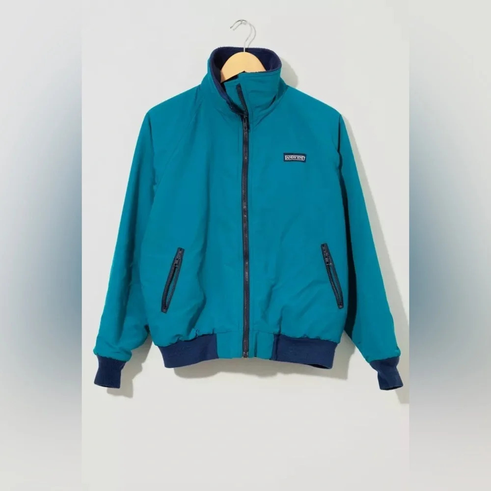 Vintage 90s Lands' End Squall Sherpa Lined Teal Blue Jacket Men's Large